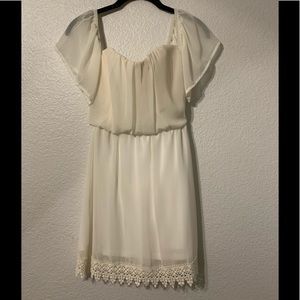 Socialite cream off the shoulder mini dress
